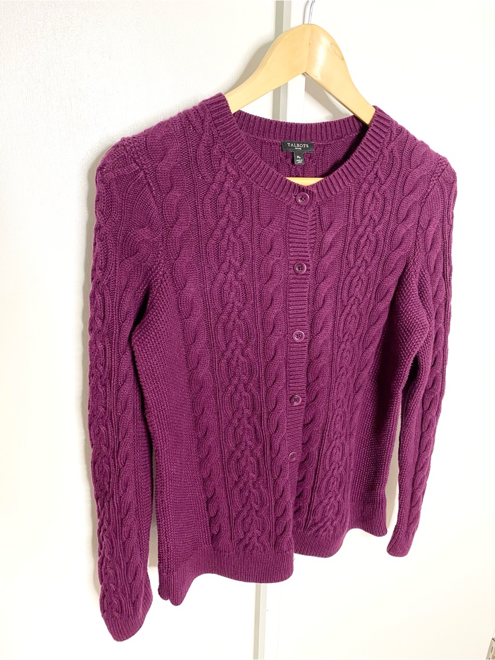 Talbots | Purple Cableknit Cotton-Blend Button-Down Cardigan Sweater Sz MP